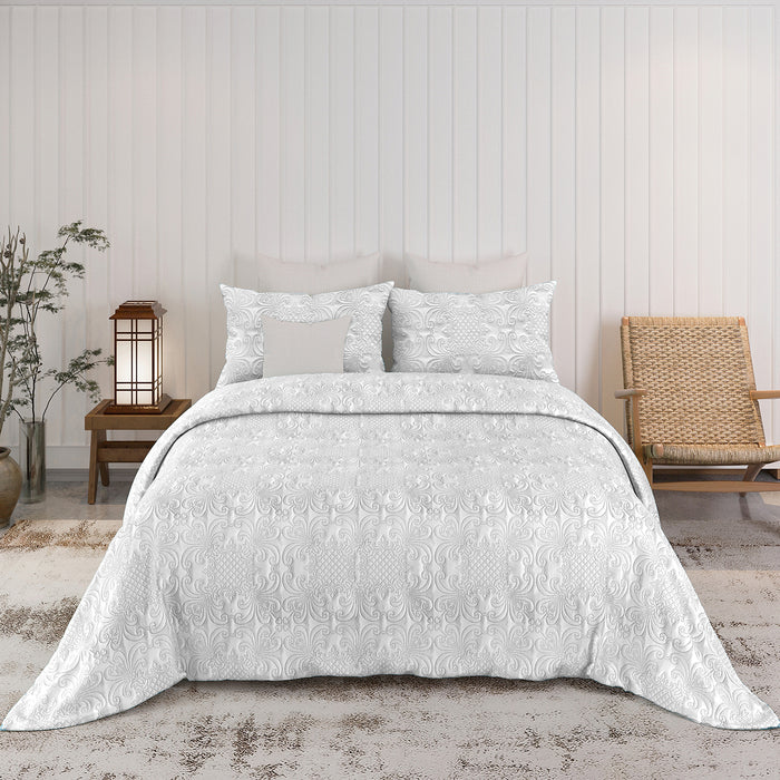 Sensation - Quilted King Bedcover Set with 2 Pillow Covers(White) quilting detail
