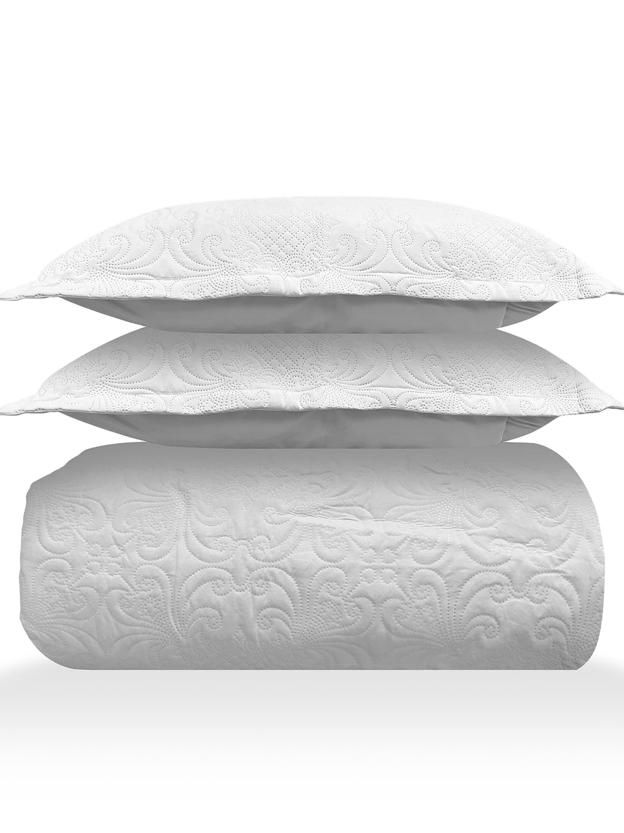 Sensation - Quilted King Bedcover Set with 2 Pillow Covers(White) — view 3