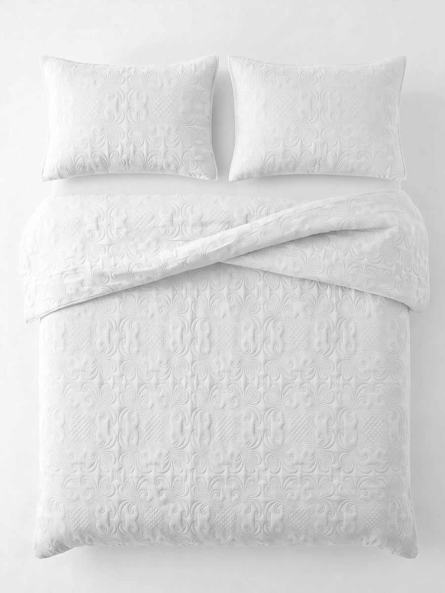 Sensation - Quilted King Bedcover Set with 2 Pillow Covers(White) — view 6