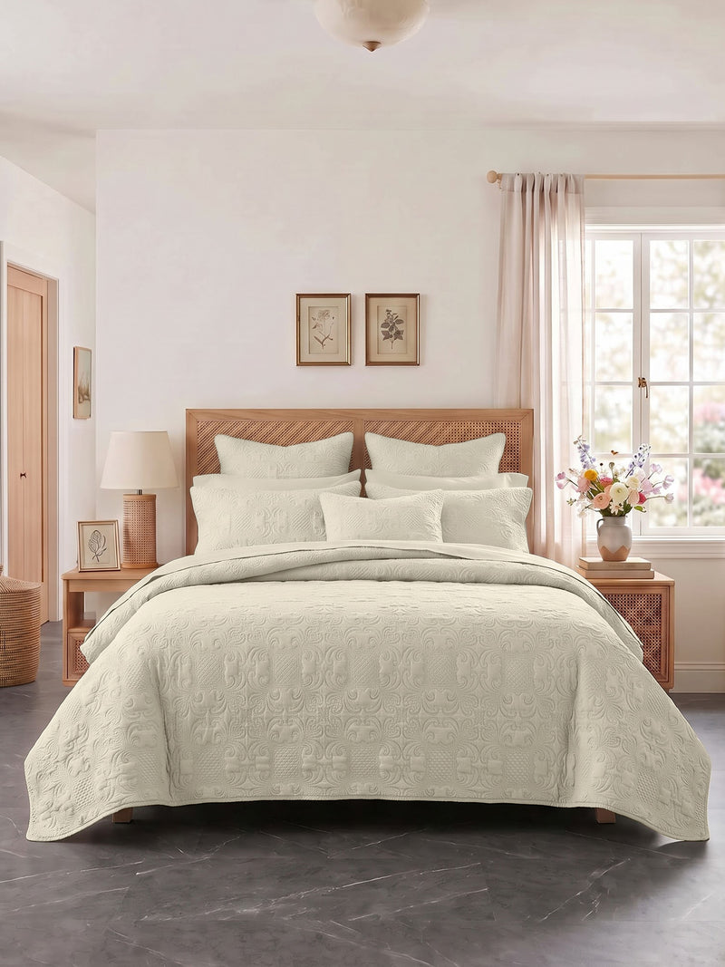 Sensation - Quilted King Bedcover Set with 2 Pillow Covers(Beige)