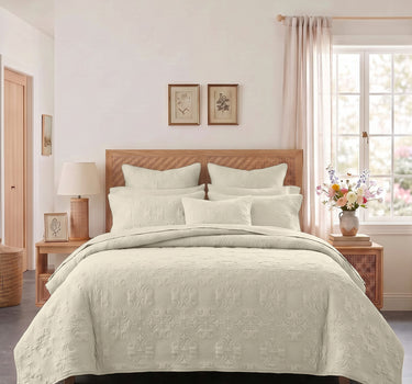Sensation - Quilted King Bedcover Set with 2 Pillow Covers(Beige)