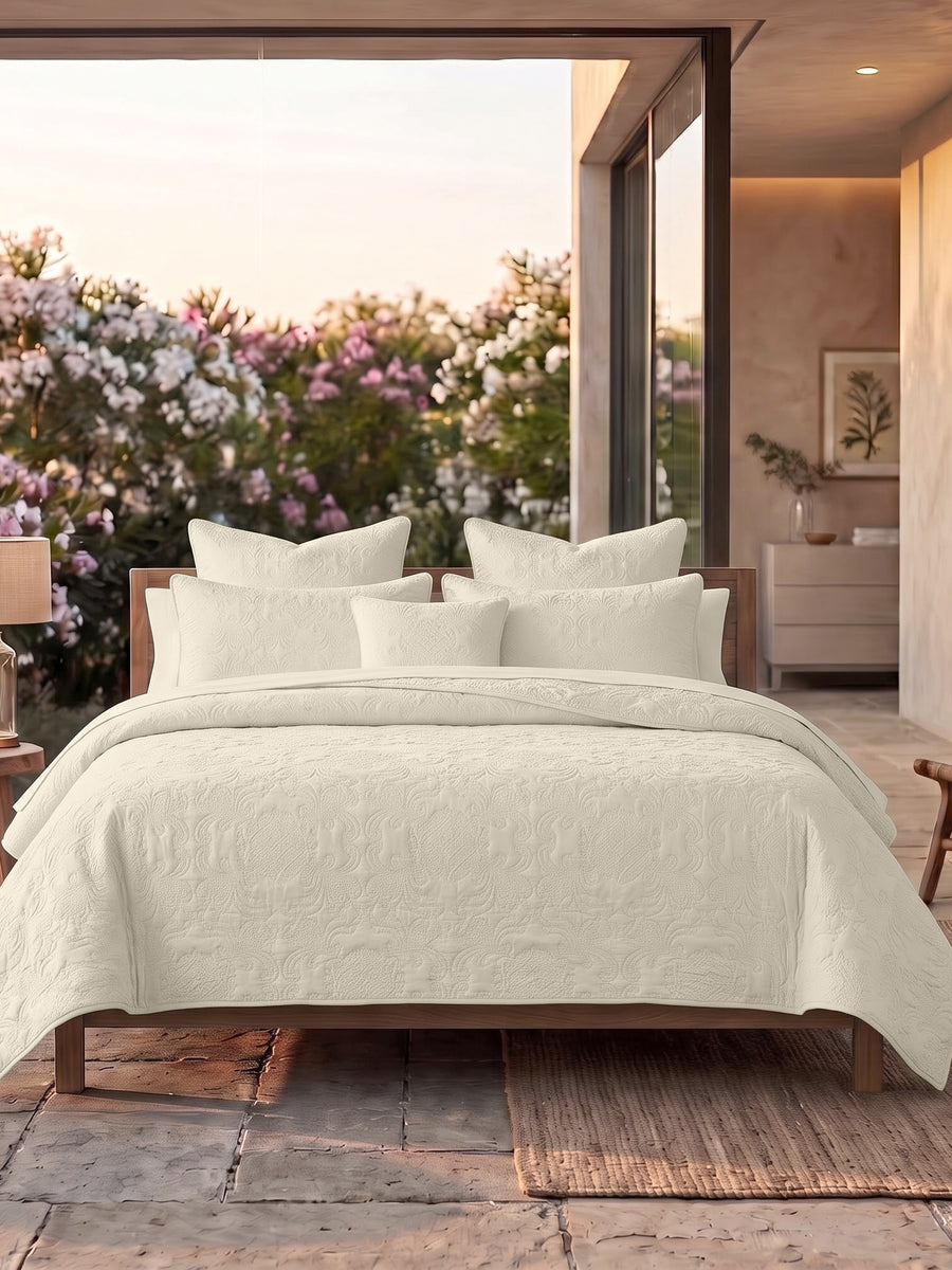 Sensation - Quilted King Bedcover Set with 2 Pillow Covers(Beige) — view 4