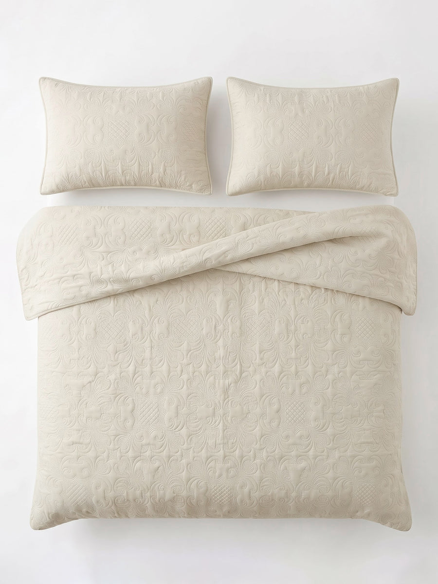 Sensation - Quilted King Bedcover Set with 2 Pillow Covers(Beige) — view 5