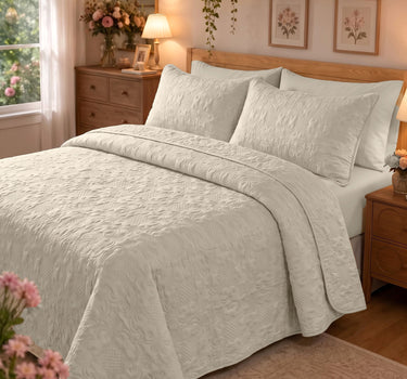 Sensation - Quilted King Bedcover Set with 2 Pillow Covers(Beige)