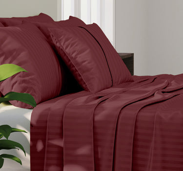 Simple Living - 210TC Satin Stripe Bedsheet Set(Cherry)