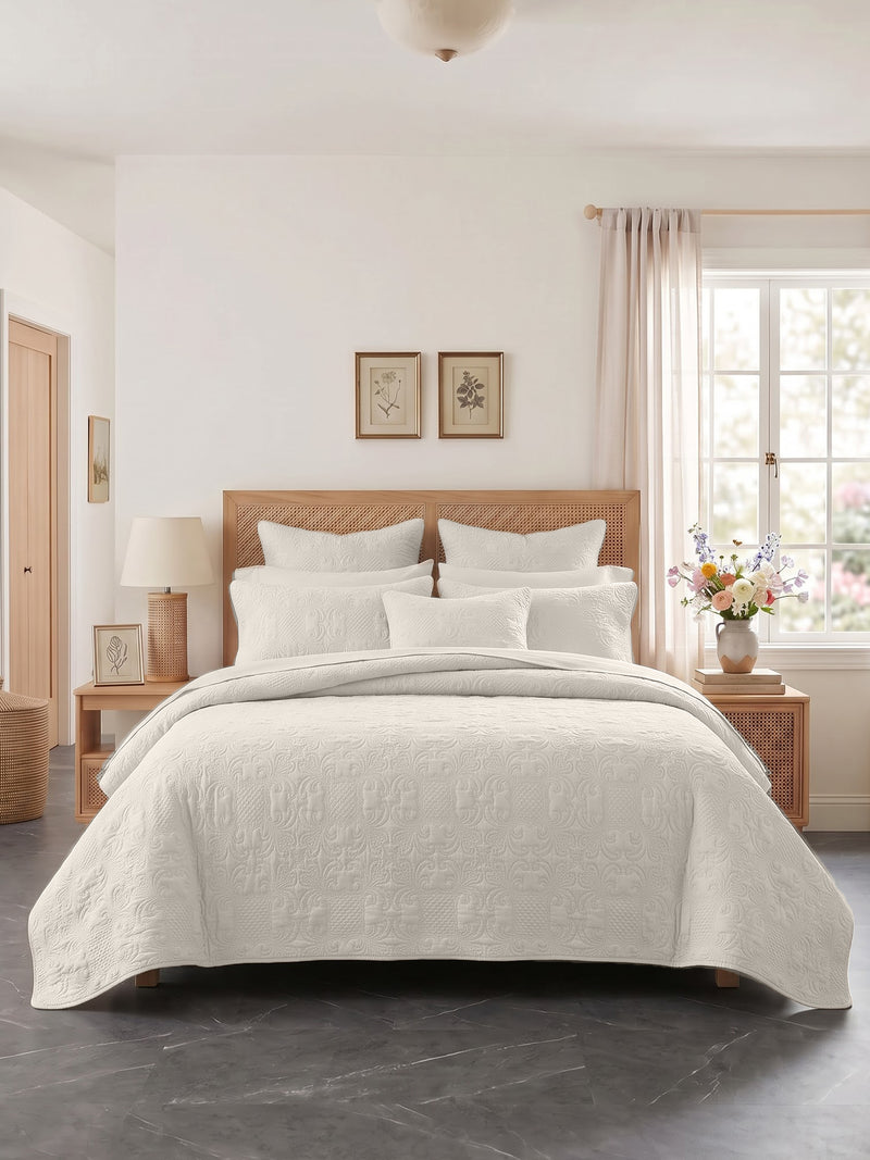 Sensation - Quilted King Bedcover Set with 2 Pillow Covers(Cream)