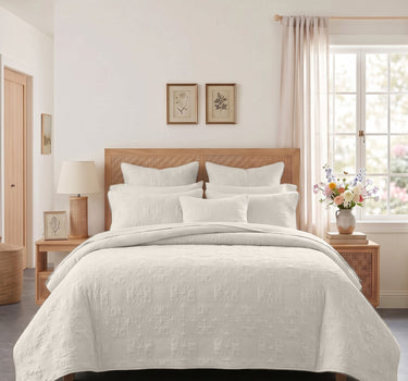 Sensation - Quilted King Bedcover Set with 2 Pillow Covers(Cream)