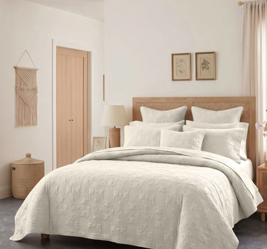Sensation - Quilted King Bedcover Set with 2 Pillow Covers(Cream)