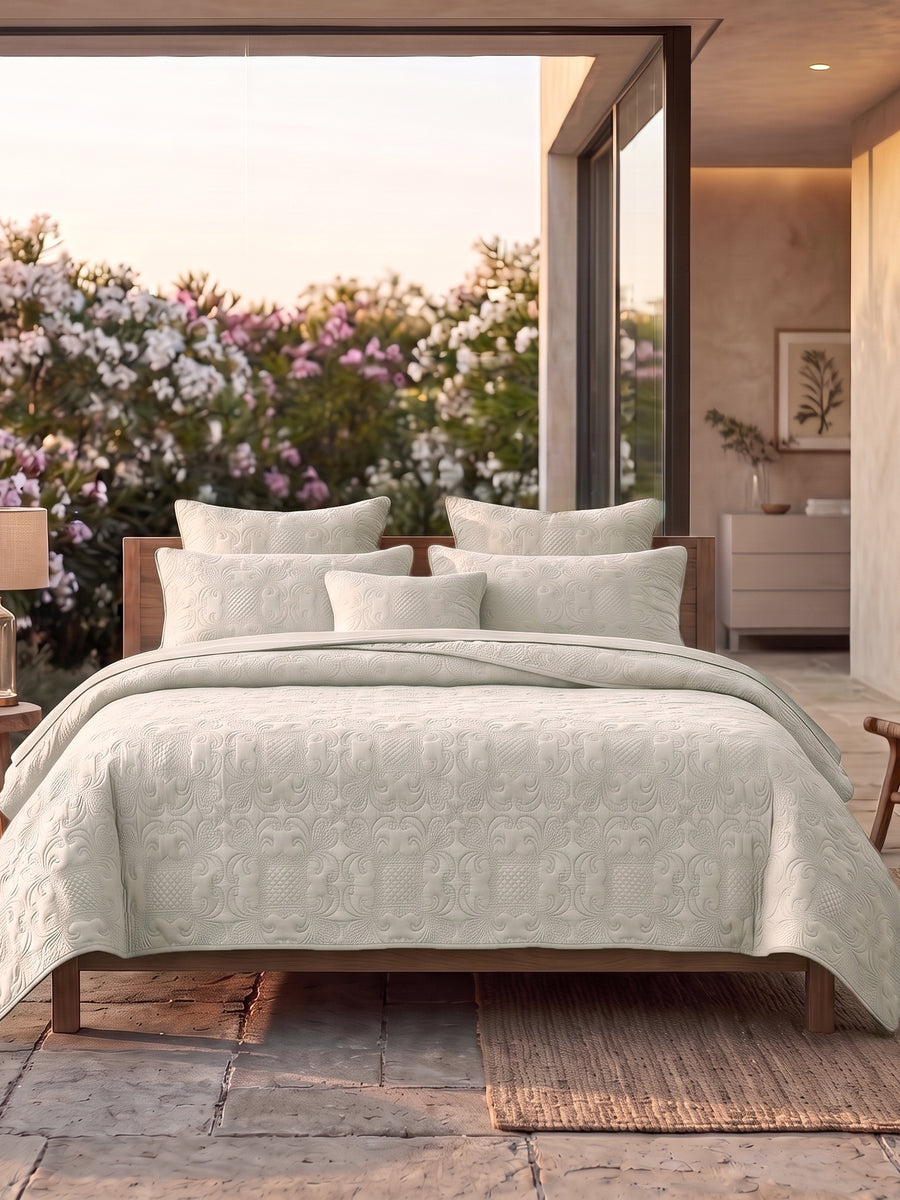 Sensation - Quilted King Bedcover Set with 2 Pillow Covers(Cream) — view 4
