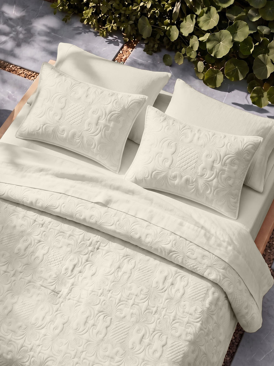 Sensation - Quilted King Bedcover Set with 2 Pillow Covers(Cream) — view 5