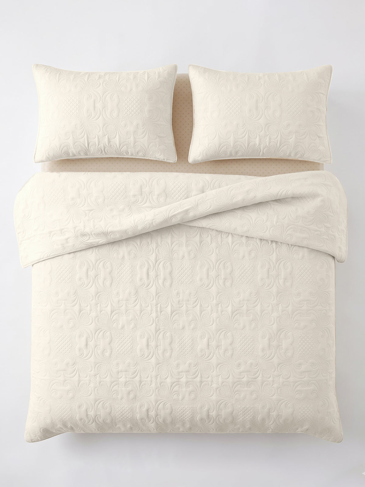 Sensation - Quilted King Bedcover Set with 2 Pillow Covers(Cream)