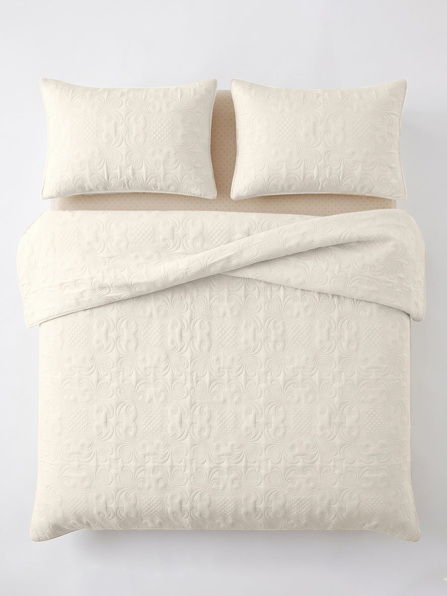 Sensation - Quilted King Bedcover Set with 2 Pillow Covers(Cream) — view 6