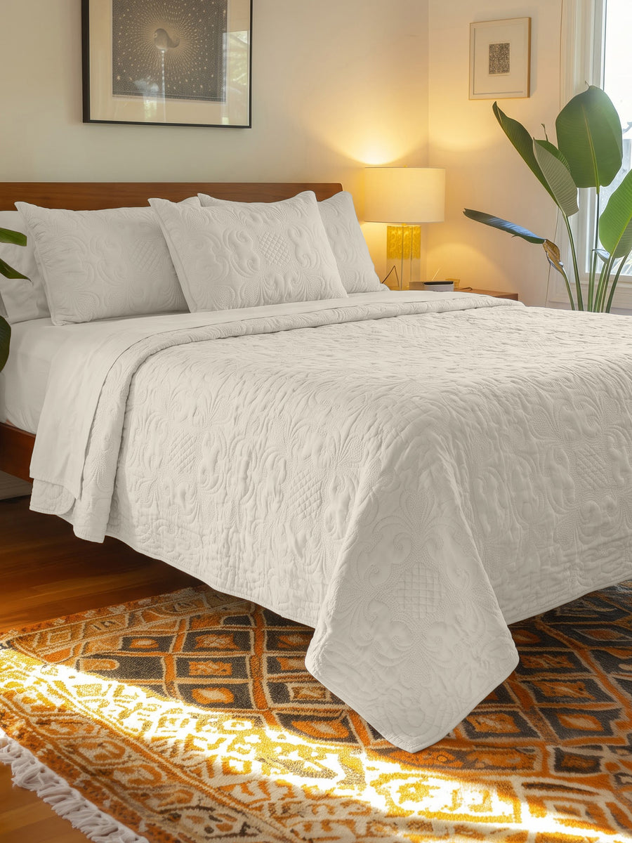 Sensation - Quilted King Bedcover Set with 2 Pillow Covers(Cream) — view 1