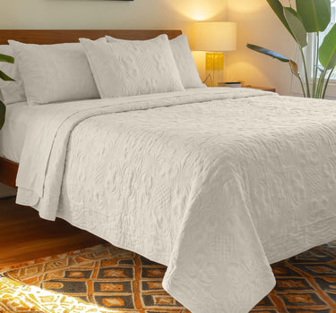 Sensation - Quilted King Bedcover Set with 2 Pillow Covers(Cream)