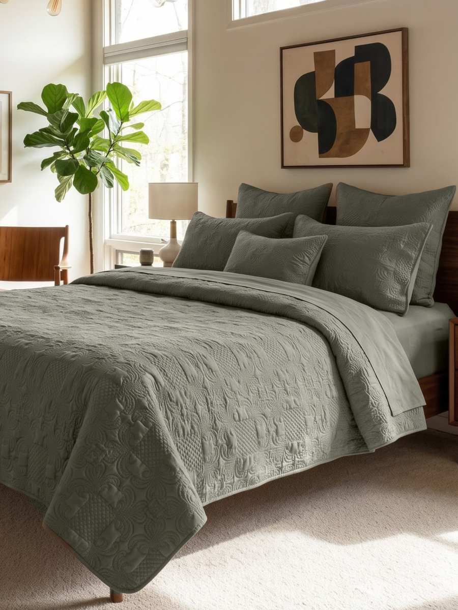 Sensation - Quilted King Bedcover Set with 2 Pillow Covers(Mocha) — view 1