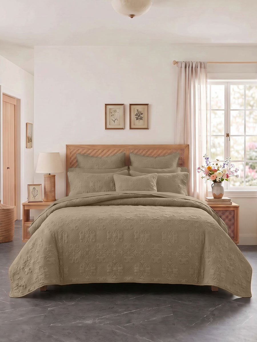 Sensation - Quilted King Bedcover Set with 2 Pillow Covers(Mocha) — view 1