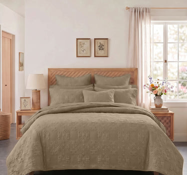 Sensation - Quilted King Bedcover Set with 2 Pillow Covers(Mocha)