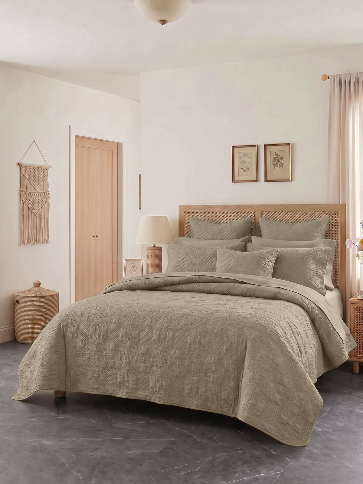 Sensation - Quilted King Bedcover Set with 2 Pillow Covers(Mocha)