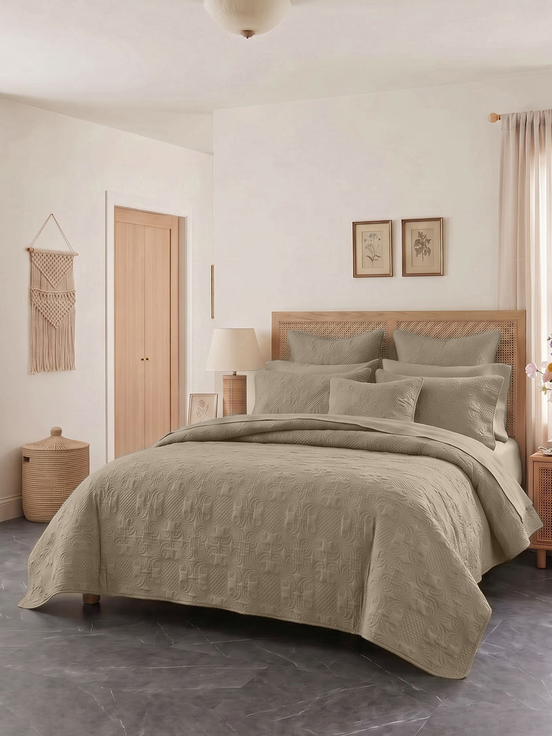 Sensation - Quilted King Bedcover Set with 2 Pillow Covers(Mocha)