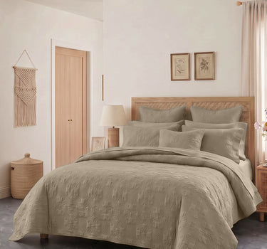 Sensation - Quilted King Bedcover Set with 2 Pillow Covers(Mocha)