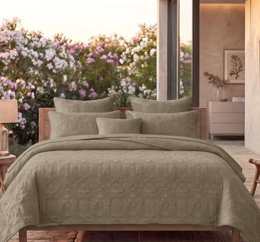 Sensation - Quilted King Bedcover Set with 2 Pillow Covers(Mocha)