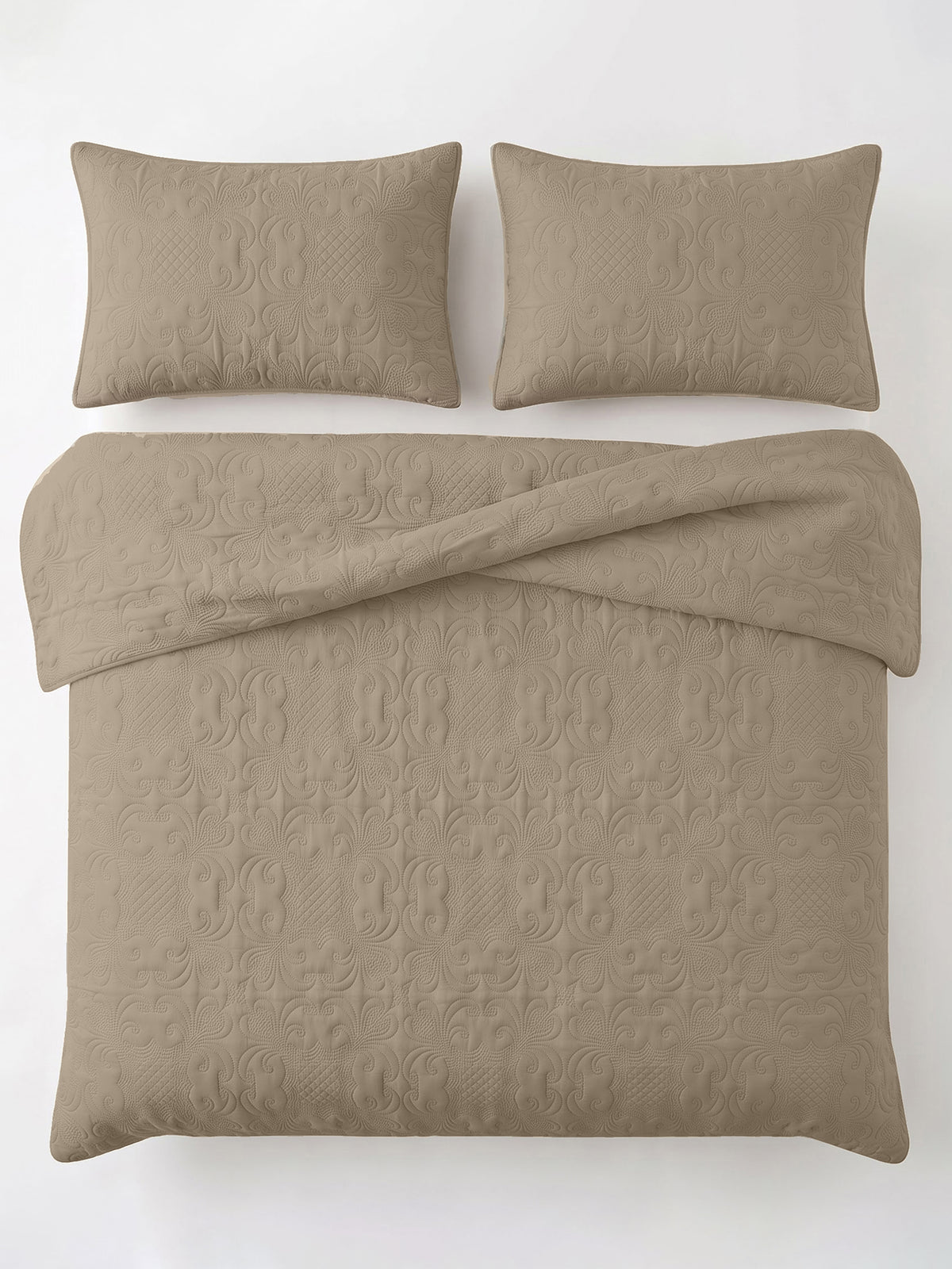 Sensation - Quilted King Bedcover Set with 2 Pillow Covers(Mocha)