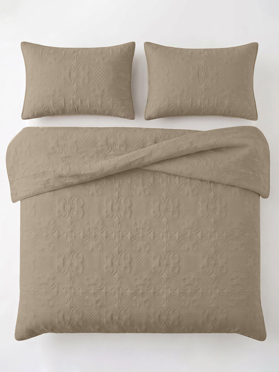 Sensation - Quilted King Bedcover Set with 2 Pillow Covers(Mocha) — view 5