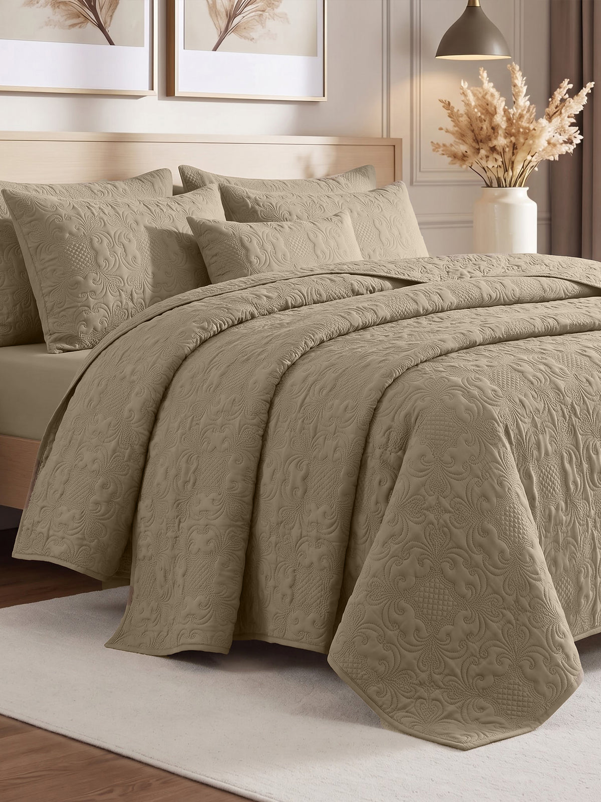 Sensation - Quilted King Bedcover Set with 2 Pillow Covers(Mocha)