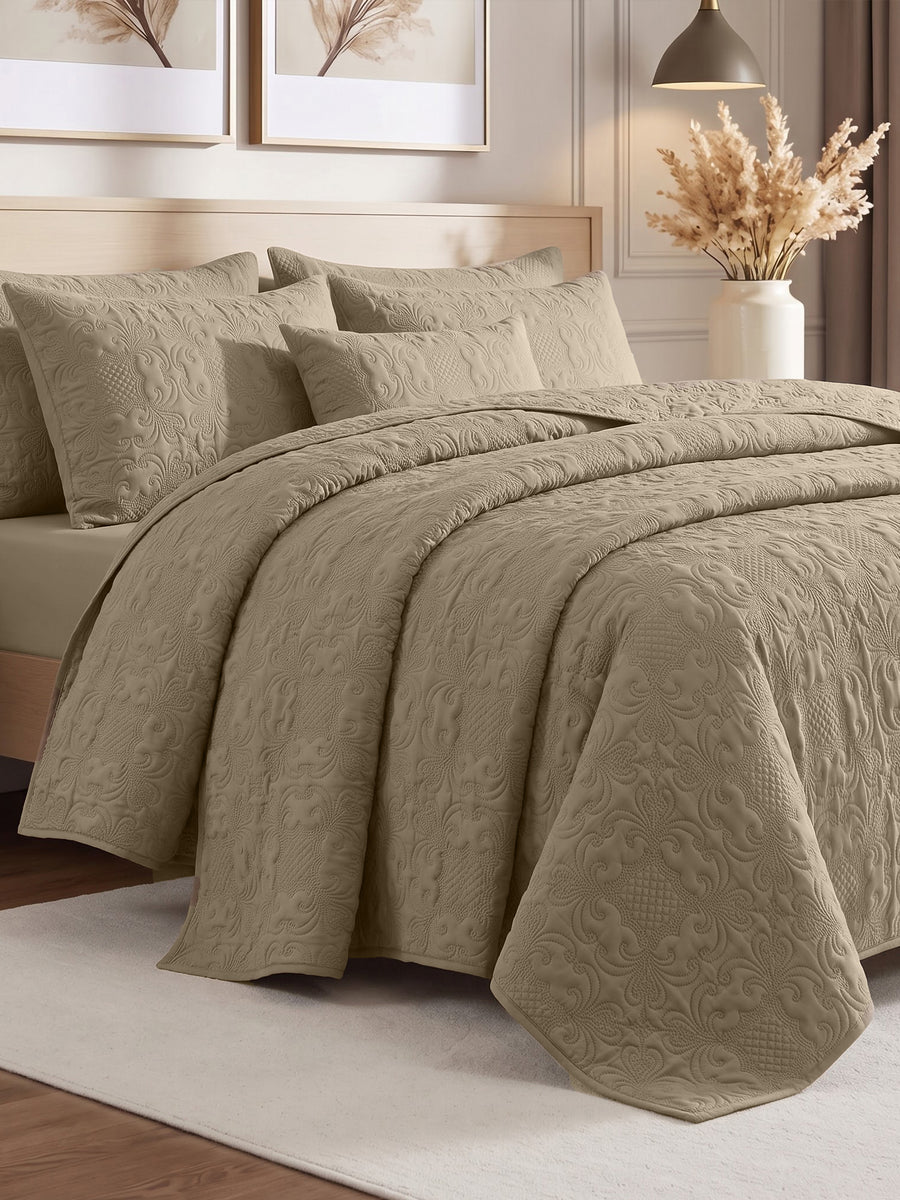 Sensation - Quilted King Bedcover Set with 2 Pillow Covers(Mocha) — view 8
