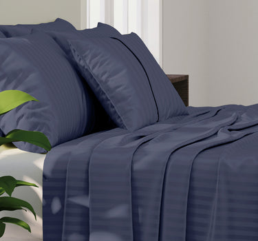 Simple Living - 210TC Satin Stripe Bedsheet Set(Nova Blue)