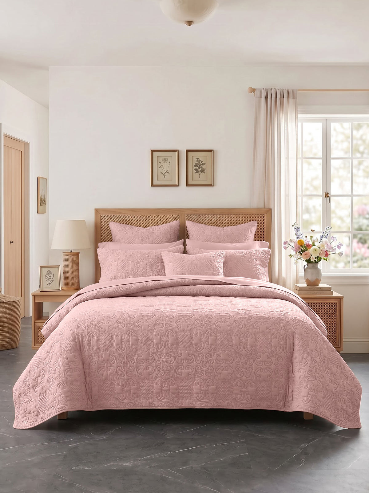 Sensation - Quilted King Bedcover Set with 2 Pillow Covers(Peach)