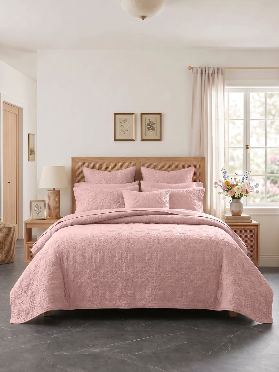 Sensation - Quilted King Bedcover Set with 2 Pillow Covers(Peach) — view 2