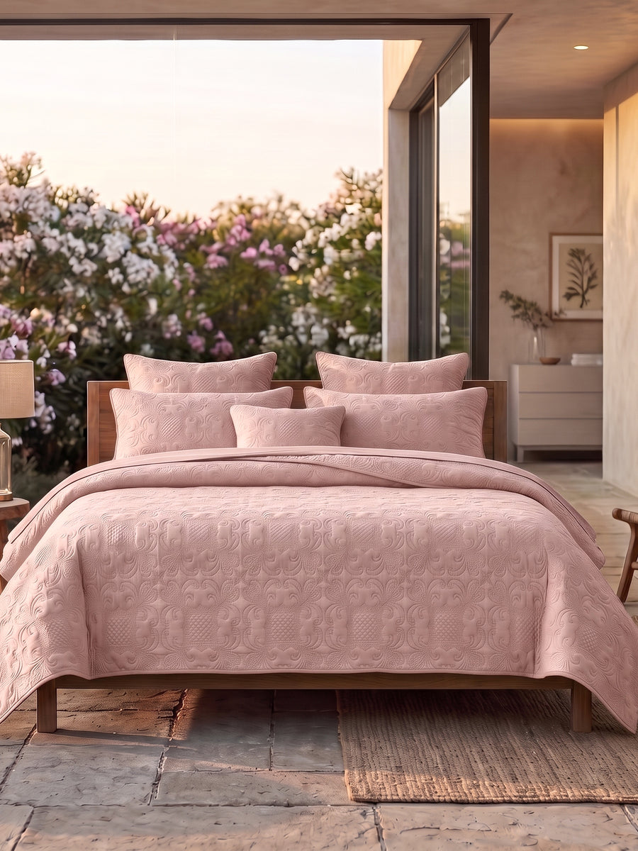 Sensation - Quilted King Bedcover Set with 2 Pillow Covers(Peach) — view 4