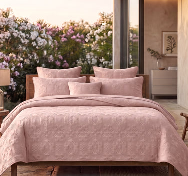 Sensation - Quilted King Bedcover Set with 2 Pillow Covers(Peach)