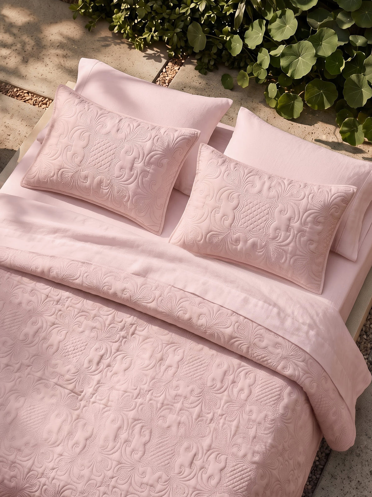 Sensation - Quilted King Bedcover Set with 2 Pillow Covers(Peach)
