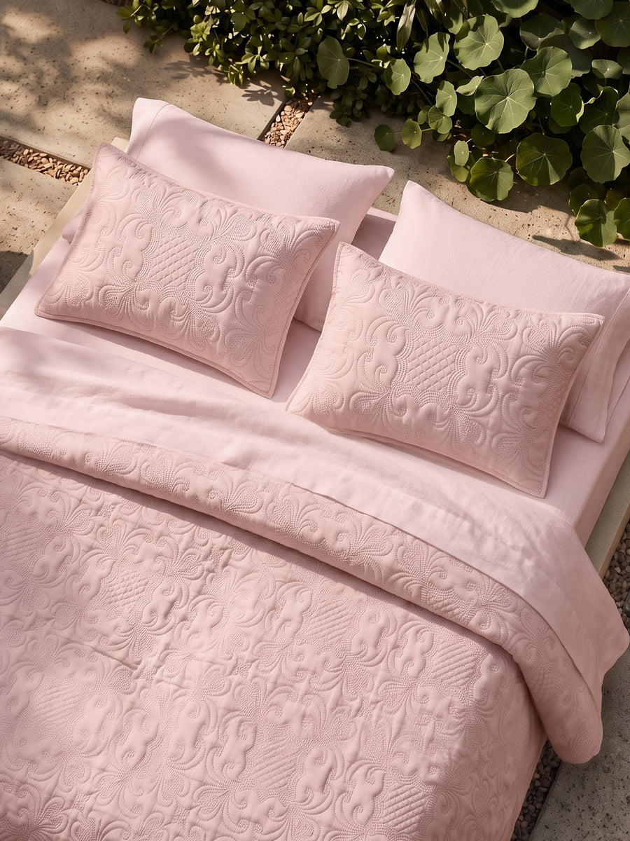 Sensation - Quilted King Bedcover Set with 2 Pillow Covers(Peach) — view 5