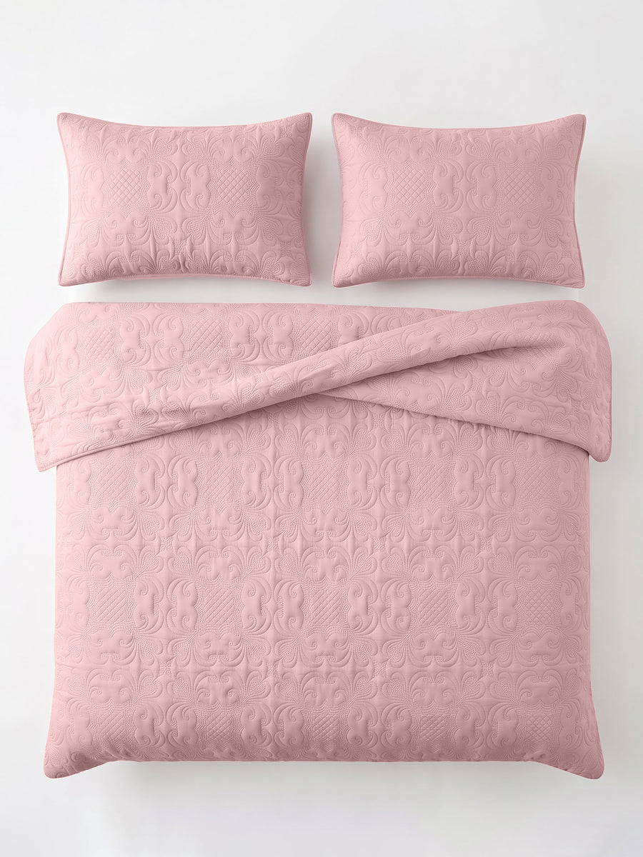 Sensation - Quilted King Bedcover Set with 2 Pillow Covers(Peach) — view 6