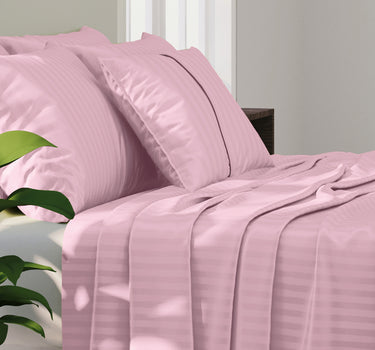 Simple Living - 210TC Satin Stripe Bedsheet Set(Pink)