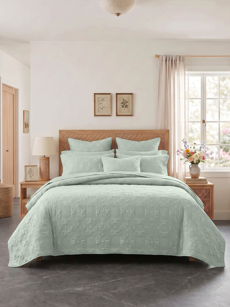 Sensation - Quilted King Bedcover Set with 2 Pillow Covers(Pistachio)