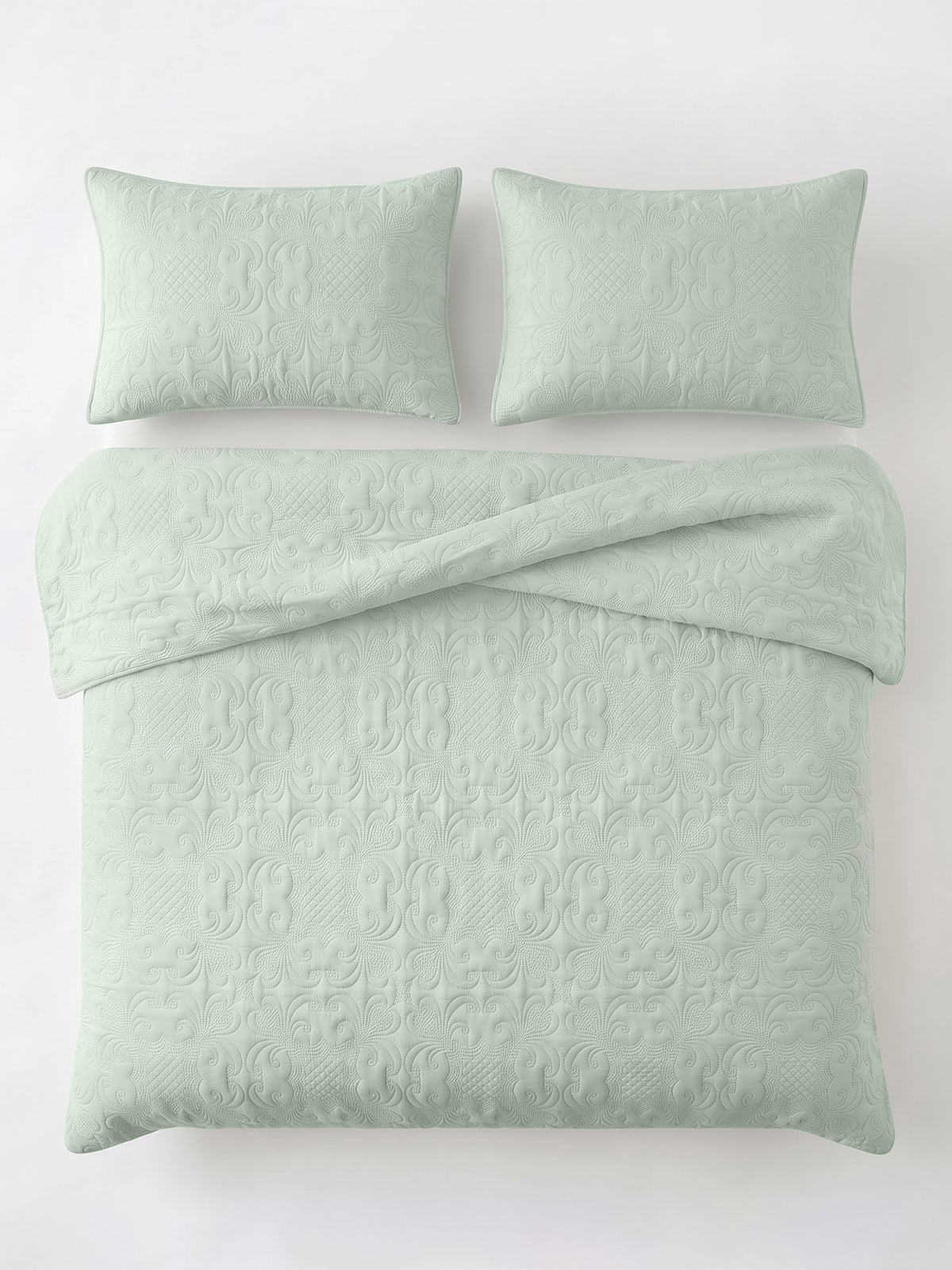 Sensation - Quilted King Bedcover Set with 2 Pillow Covers(Pistachio)