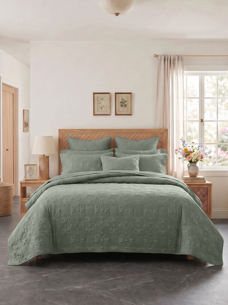 Sensation - Quilted King Bedcover Set with 2 Pillow Covers(Sage Green)