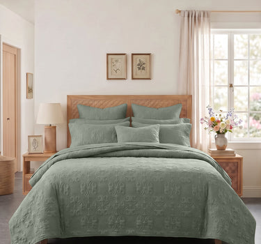 Sensation - Quilted King Bedcover Set with 2 Pillow Covers(Sage Green)