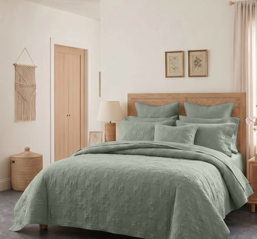 Sensation - Quilted King Bedcover Set with 2 Pillow Covers(Sage Green)