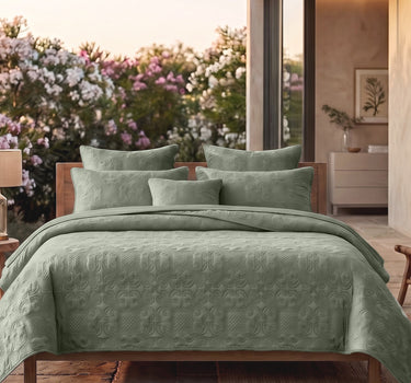 Sensation - Quilted King Bedcover Set with 2 Pillow Covers(Sage Green)