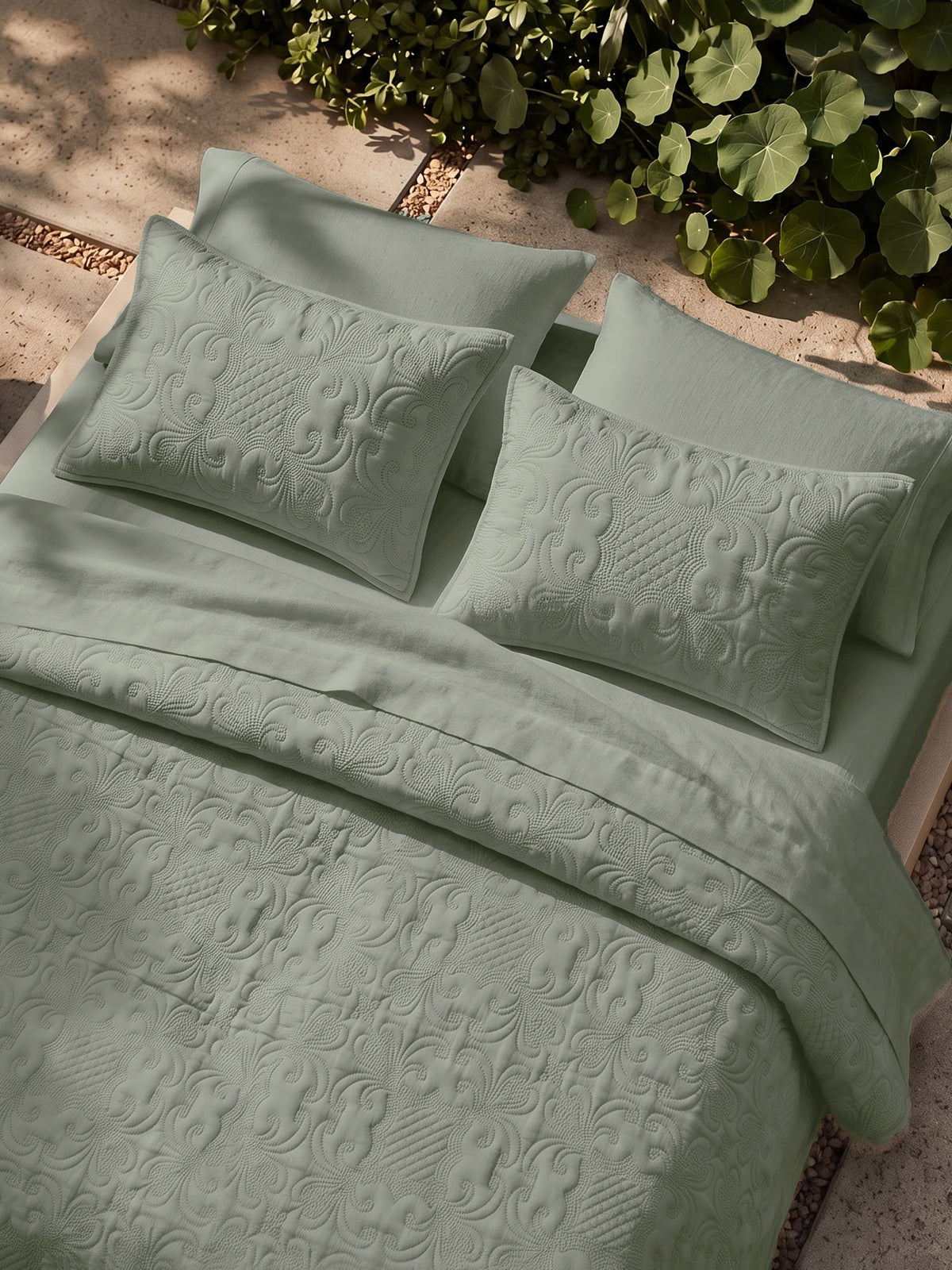Sensation - Quilted King Bedcover Set with 2 Pillow Covers(Sage Green)