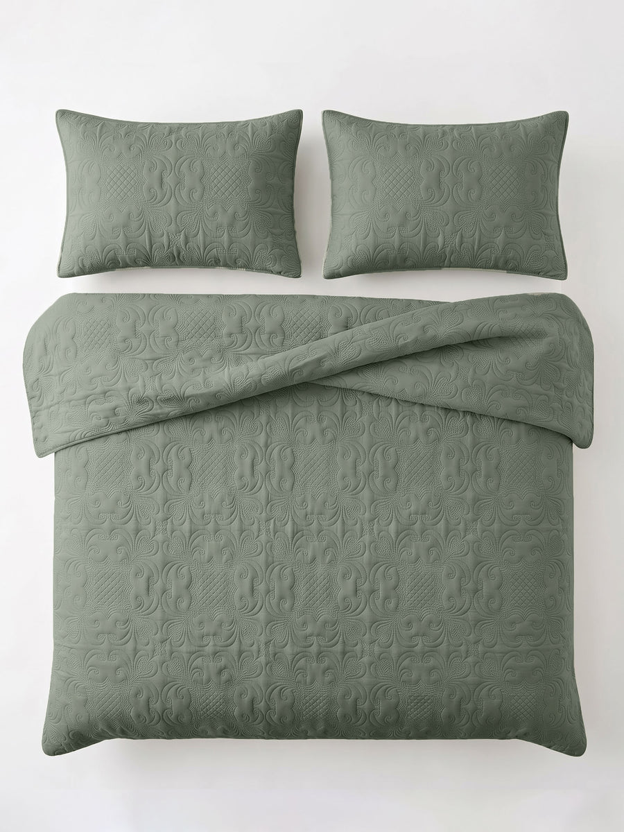 Sensation - Quilted King Bedcover Set with 2 Pillow Covers(Sage Green) — view 6