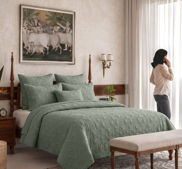Sensation - Quilted King Bedcover Set with 2 Pillow Covers(Sage Green)