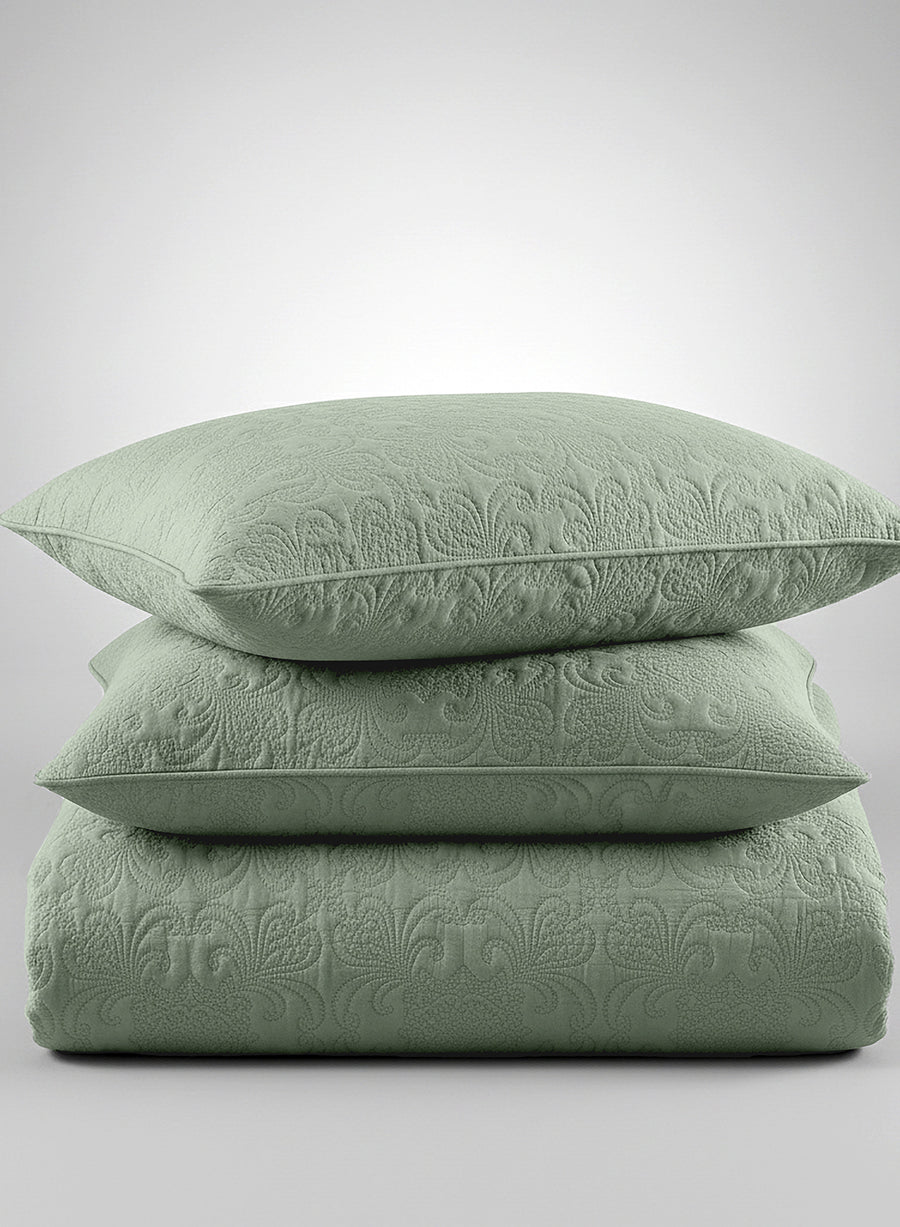 Sensation - Quilted King Bedcover Set with 2 Pillow Covers(Sage Green) — view 3