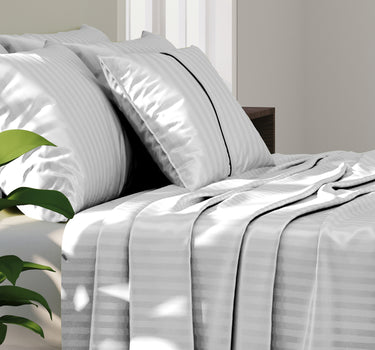 Simple Living - 210TC Satin Stripe Bedsheet Set(Super White)