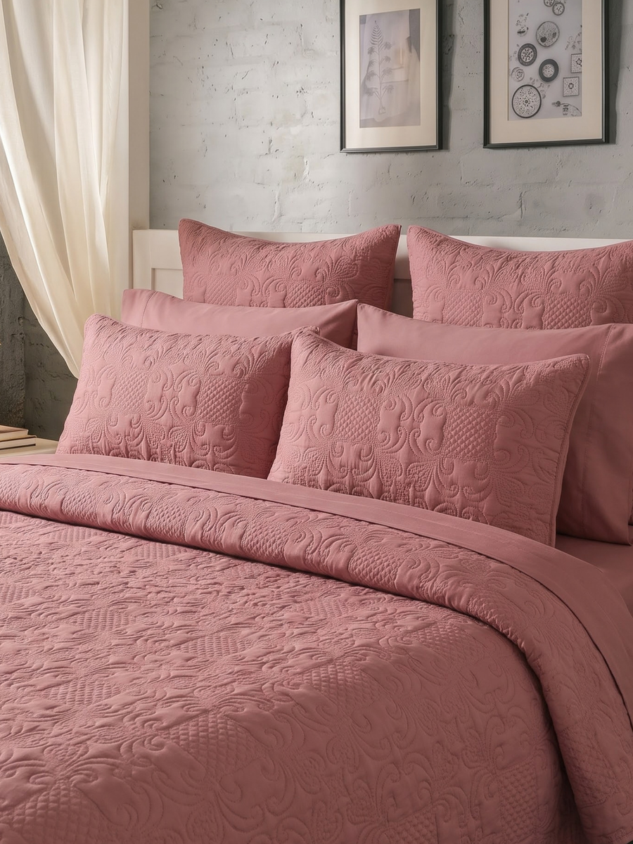 Sensation - Quilted King Bedcover Set with 2 Pillow Covers(Terra Cotta) — view 1